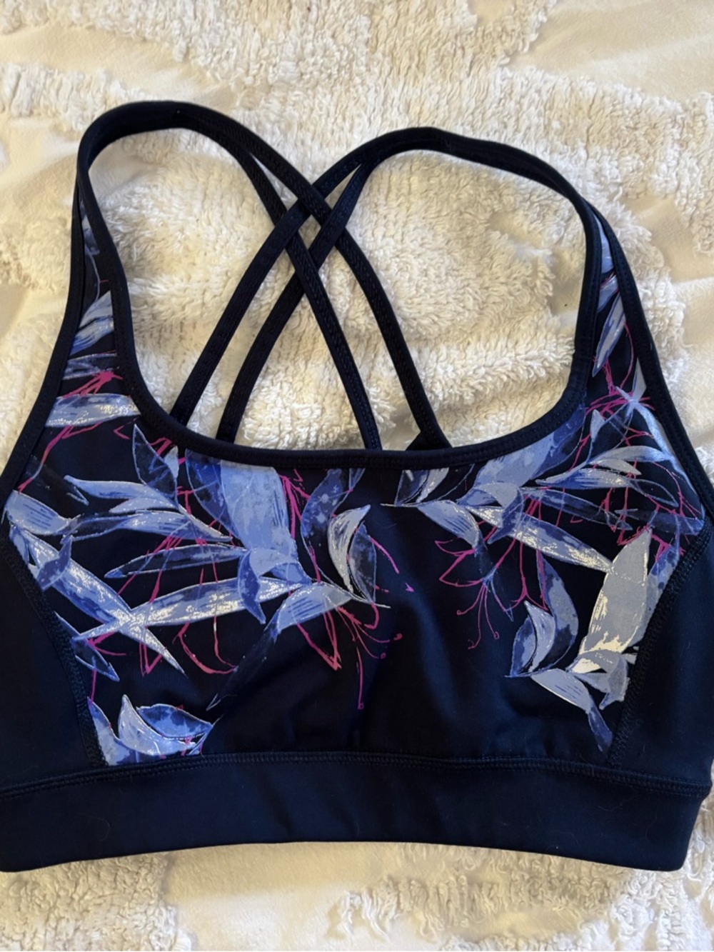 Calvin Klein Navy Floral Cross-Back Sports Bra & Leggings Set - Picture 3 of 12